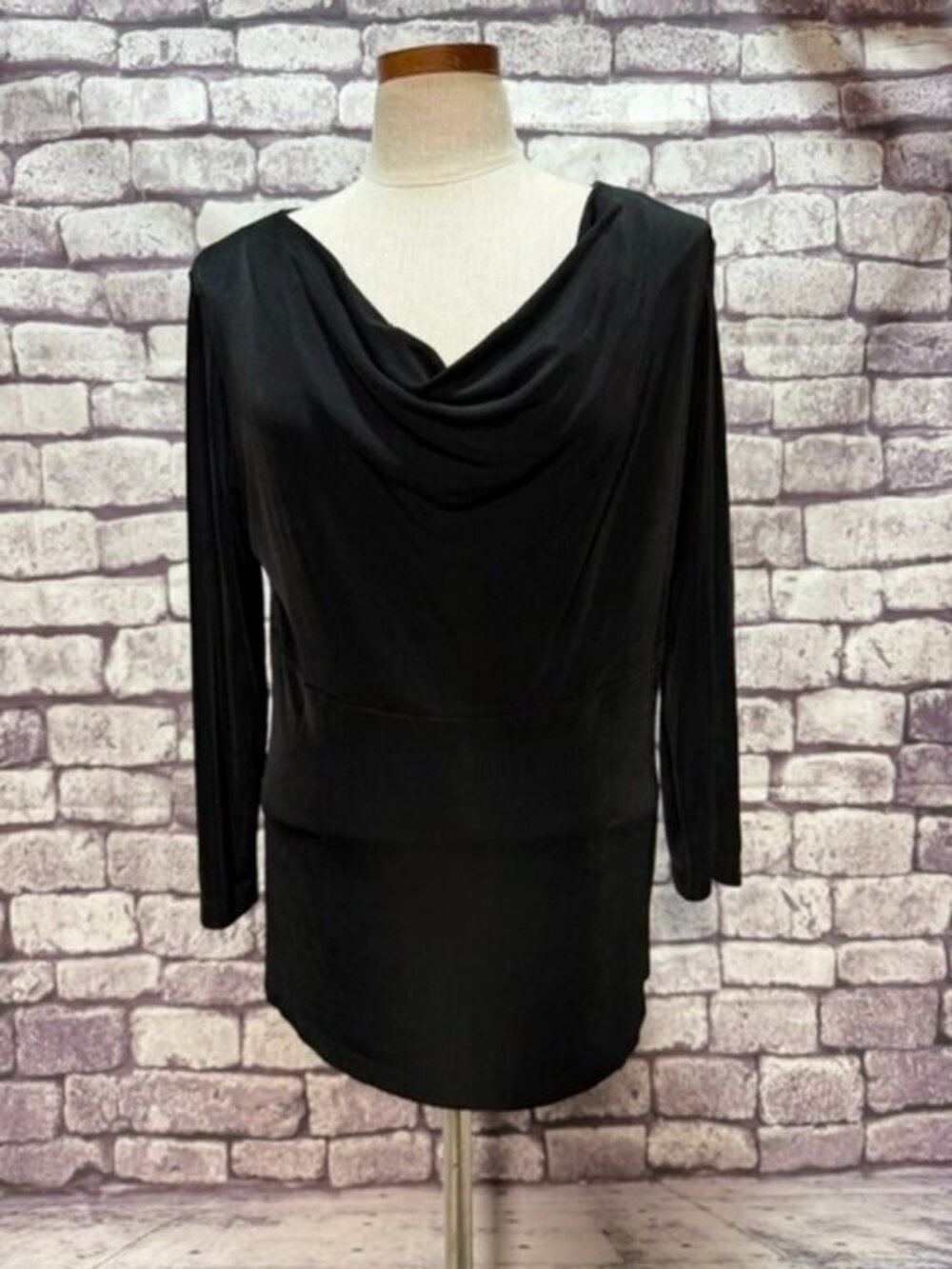 Chico's Travelers Black Draped Neck Long Sleeve Blouse Size L